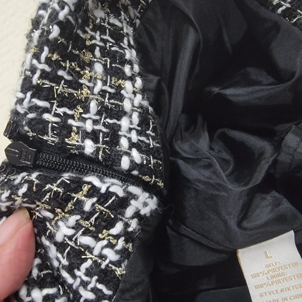 Flying Tomato Tweed Mini Skirt with Pearl Accents Size Large - Black and White
